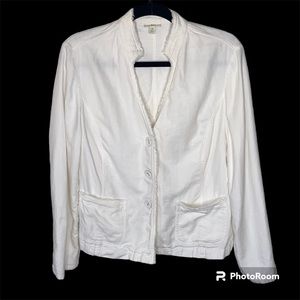 J. Jill Jacket Women’s 12 White Fringed Linen Gorpcore Boho Coastal Grandmother